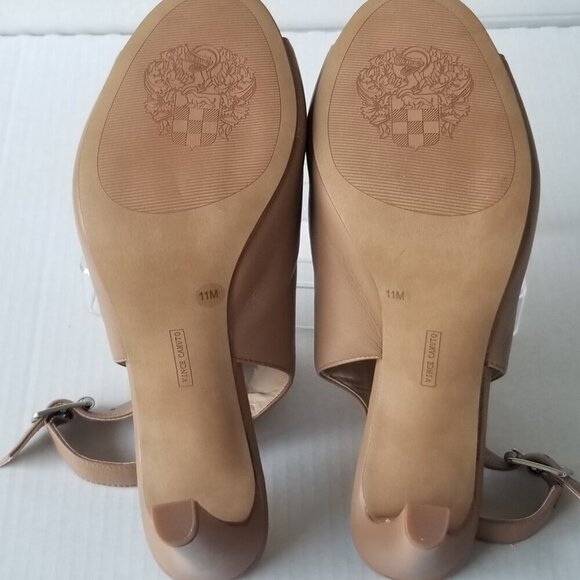 Vince Camuto Olivia Tan Leather Shootie Open Toe Sandal Heels 4" Dressy Date 11 - Picture 8 of 16